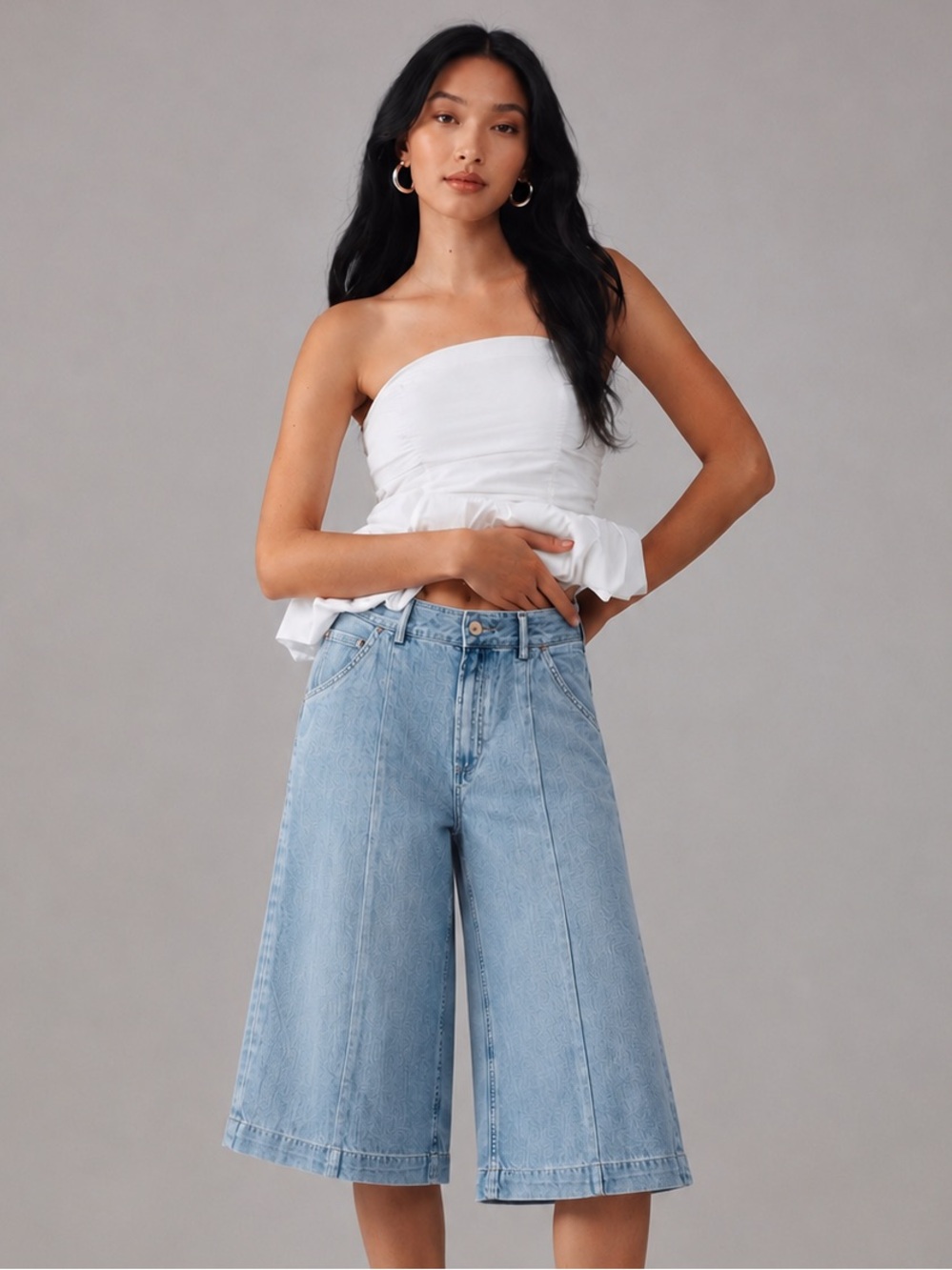 Paige High Rise Crop Wide Leg Jeans Sz 31 Light Wash